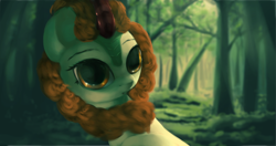 Size: 3630x1920 | Tagged: safe, artist:vultraz, autumn blaze, kirin, :o, crepuscular rays, female, forest, open mouth, solo