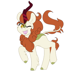 Size: 7000x7000 | Tagged: safe, artist:hellscrossing, autumn blaze, kirin, awwtumn blaze, cute, cute little fangs, fangs, female, happy, one eye closed, open mouth, raised hoof, simple background, solo, transparent background, wink