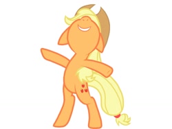 Size: 1024x768 | Tagged: safe, applejack, earth pony, pony, bipedal, bird-spirit, happy, nose in the air, simple background, solo, teeth, white background