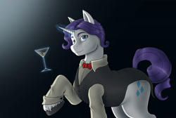 Size: 3000x2014 | Tagged: safe, artist:anadukune, elusive, rarity, pony, unicorn, alcohol, bowtie, clothes, glass, magic, martini, raised hoof, rule 63, shirt, solo, telekinesis, unshorn fetlocks, vest