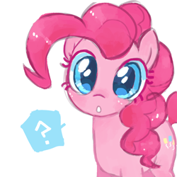 Size: 1000x1000 | Tagged: safe, artist:witchette, pinkie pie, earth pony, pony, :o, blushing, confused, cute, diapinkes, looking at you, ponk, question mark, simple background, solo, white background