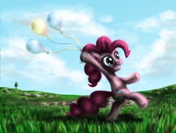 Size: 1024x768 | Tagged: safe, artist:xx-mr-no-name-xx, pinkie pie, pony, balloon, bipedal, solo