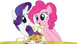 Size: 8000x4560 | Tagged: safe, artist:sapphire-beauty0, pinkie pie, rarity, earth pony, pony, unicorn, castle sweet castle, absurd resolution, pancakes, simple background, svg, transparent background, vector