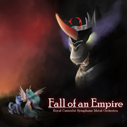 Size: 894x894 | Tagged: safe, artist:dertaii, edit, king sombra, princess celestia, princess luna, alicorn, pony, unicorn, album cover, dark magic, fall of the crystal empire, fight, magic, metal, s1 luna, sombra eyes