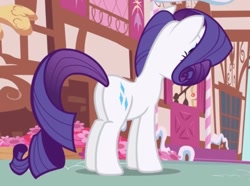 Size: 555x412 | Tagged: safe, screencap, rarity, pony, unicorn, the ticket master, cropped, female, mare, plot, rear view, solo