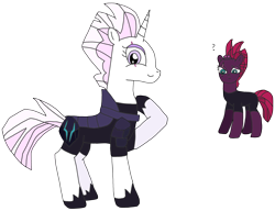 Size: 2322x1787 | Tagged: safe, artist:supahdonarudo, derpibooru import, fleur-de-lis, tempest shadow, pony, unicorn, my little pony: the movie, alternate hairstyle, clothes, confused, cosplay, costume, mohawk, question mark, simple background, transparent background