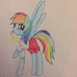 Size: 480x480 | Tagged: safe, artist:rainbowrules, derpibooru import, rainbow dash, pegasus, pony, beach, blowing, lifeguard, puffy cheeks, rainblow dash, rainbow dashs coaching whistle, solo, traditional art, whistle, whistle necklace