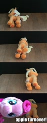 Size: 450x1188 | Tagged: safe, applejack, pinkie pie, aurora, irl, photo, plushie, pun