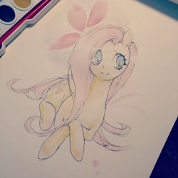 Size: 1920x1920 | Tagged: safe, artist:missesvongola, fluttershy, pegasus, pony, pixiv, solo, traditional art, watercolor painting