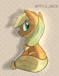 Size: 1024x1314 | Tagged: safe, artist:begomiku, applejack, earth pony, pony, female, mare, sitting, solo