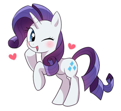 Size: 600x550 | Tagged: safe, artist:ryuu, rarity, pony, unicorn, blushing, cute, female, heart, looking at you, mare, one eye closed, open mouth, raribetes, simple background, solo, white background, wink