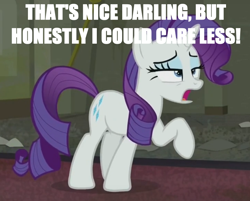 Size: 814x656 | Tagged: safe, edit, edited screencap, screencap, rarity, pony, unicorn, the saddle row review, annoyed, caption, darling, engrish, female, image macro, mare, meme, raised hoof, unamused