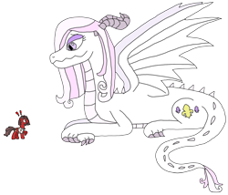 Size: 2316x1986 | Tagged: safe, artist:supahdonarudo, derpibooru import, fleur-de-lis, oc, oc:ironyoshi, dragon, dragonified, exclamation point, looking down, prone, simple background, species swap, transparent background