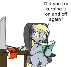 Size: 1178x1116 | Tagged: safe, artist:lightbulb, edit, editor:luckydonald, derpy hooves, pegasus, pony, book, derpy hooves tech support, derpy tech support, edit:luckydonald, female, headset, mare, solo, tech support