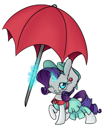 Size: 3002x3672 | Tagged: safe, artist:cutepencilcase, rarity, pony, unicorn, clothes, dress, ear piercing, earring, jewelry, magic, one eye closed, piercing, raised hoof, simple background, solo, transparent background, umbrella