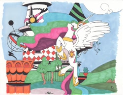 Size: 1018x784 | Tagged: safe, artist:ciaran, princess celestia, alicorn, pony, markers, solo, traditional art