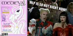 Size: 1017x500 | Tagged: safe, derpibooru import, fleur-de-lis, faic, fashion, fashion reaction, lidded eyes, meme, mugatu, rearing, will ferrell, zoolander