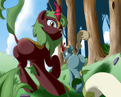 Size: 1890x1512 | Tagged: safe, artist:vinilyart, autumn blaze, cinder glow, sparkling brook, summer flare, kirin, autumn blaze's puppet, butt, female, female pov, ignoring, looking at you, looking back, offscreen character, plot, pov