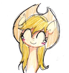 Size: 500x530 | Tagged: safe, artist:unousaya, applejack, earth pony, pony, bust, eyes closed, loose hair, portrait, profile, simple background, solo, traditional art