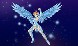 Size: 2000x1200 | Tagged: safe, artist:hidden-cat, derpibooru import, rainbow dash, human, armor, armpits, cleavage, crossover, female, god cloth, humanized, saint seiya, solo