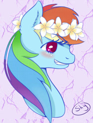 Size: 600x800 | Tagged: safe, artist:xsnowdropx, derpibooru import, part of a set, rainbow dash, pegasus, pony, bust, floral head wreath, flower, flower in hair, portrait, solo