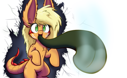 Size: 1300x800 | Tagged: safe, artist:heir-of-rick, derpibooru import, applejack, earth pony, monster pony, original species, pony, tatzlpony, fourth wall, impossibly large ears, scp containment breach, scp foundation, solo, tatzljack, tentacle tongue, tentacles, tongue out