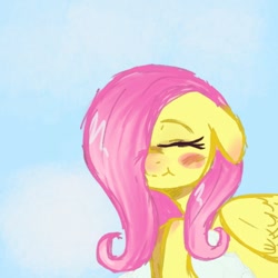 Size: 600x600 | Tagged: safe, artist:brushelle, fluttershy, pegasus, pony, blushing, eyes closed, solo