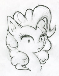 Size: 600x772 | Tagged: safe, artist:gezawatt, pinkie pie, pony, monochrome, pencil drawing, sad, solo, traditional art