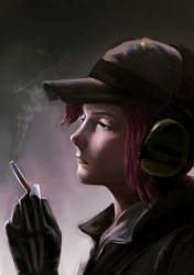 Size: 1600x2270 | Tagged: safe, artist:tiger-type, pinkie pie, human, cigarette, clothes, engineer, humanized, military, smoking, solo, uniform