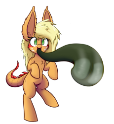 Size: 831x900 | Tagged: safe, artist:heir-of-rick, derpibooru import, applejack, earth pony, monster pony, original species, pony, tatzlpony, fourth wall, impossibly large ears, miss pie's monsters, simple background, solo, tatzljack, tentacle tongue, tentacles, tongue out, transparent, transparent background