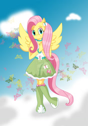 Size: 1024x1467 | Tagged: dead source, safe, artist:maggiethefaerielynx, fluttershy, anthro, unguligrade anthro, deviantart watermark, equestria girls outfit, obtrusive watermark, solo, sonic the hedgehog (series), sonicified, style emulation, watermark