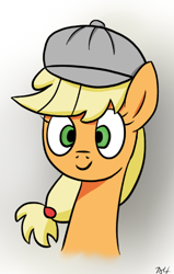 Size: 350x549 | Tagged: safe, artist:fapalot, applejack, earth pony, pony, bust, cap, hat, portrait, simple background, smiling, solo