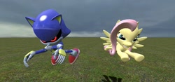 Size: 1280x600 | Tagged: safe, artist:chowderxpanini1337, fluttershy, pegasus, pony, 3d, crossover, gmod, metal sonic, race, sonic the hedgehog (series), vs