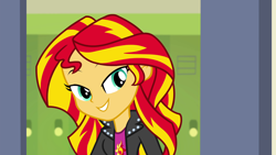 Size: 1920x1080 | Tagged: safe, screencap, sunset shimmer, equestria girls, rainbow rocks, canterlot high, cute, female, lockers, looking at you, meme fuel, shimmerbetes, smiling, solo