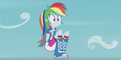 Size: 854x427 | Tagged: safe, derpibooru import, screencap, rainbow dash, equestria girls, friendship games, pinkie spy (short), boots, clothes, female, skirt, solo, student