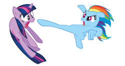 Size: 1050x554 | Tagged: safe, derpibooru import, rainbow dash, twilight sparkle, pegasus, pony, dynamic entry, kick, kicking, simple background, white background