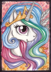 Size: 900x1267 | Tagged: safe, artist:kattvalk, princess celestia, alicorn, pony, bust, portrait, solo, traditional art