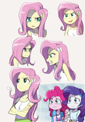 Size: 543x780 | Tagged: dead source, safe, artist:baekgup, fluttershy, pinkie pie, rarity, equestria girls, putting your hoof down, angry, annoyed, assertive, assertive fluttershy, clothes, crying, equestria girls interpretation, female, flutterbitch, frown, glare, gritted teeth, holding hands, new fluttershy, sad, scene interpretation, skirt, sleeveless, smirk, tanktop, trio, trio female, wavy mouth