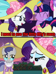 Size: 534x703 | Tagged: safe, derpibooru import, edit, edited screencap, screencap, pish posh, rarity, silver frames, twilight sparkle, pony, unicorn, season 2, sweet and elite, birthday dress, clothes, dress, little fillies room, meme, out of context