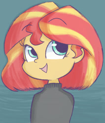 Size: 1280x1499 | Tagged: safe, artist:typhwosion, sunset shimmer, human, equestria girls, alternate hairstyle, bust, clothes, cute, female, haircut, open mouth, shimmerbetes, solo, sweater, turtleneck