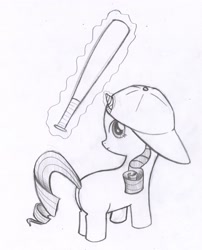 Size: 2111x2615 | Tagged: safe, artist:syggie, rarity, pony, unicorn, artifact, cap, filly, hat, magic, monochrome, solo