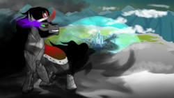 Size: 1920x1080 | Tagged: safe, artist:kurayami-no-kitsune, derpibooru import, king sombra, pony, umbrum, unicorn, the crystal empire, shadow, solo