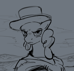 Size: 421x409 | Tagged: safe, artist:marbleyarns, pinkie pie, earth pony, pony, crossover, monochrome, solo, the good the bad and the ugly, the man with no name