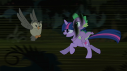 Size: 1054x592 | Tagged: safe, derpibooru import, screencap, owlowiscious, spike, twilight sparkle, dragon, owl's well that ends well