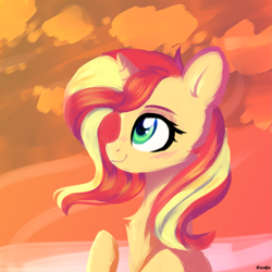 Size: 2449x2449 | Tagged: safe, artist:lazuli, sunset shimmer, pony, unicorn, blushing, chest fluff, cute, female, high res, mare, shimmerbetes, smiling