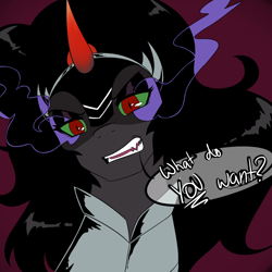 Size: 1000x1000 | Tagged: safe, artist:mylittlesheepy, derpibooru import, king sombra, queen umbra, pony, unicorn, askmaresombra, rule 63, solo, tumblr