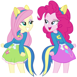 Size: 5000x5000 | Tagged: dead source, safe, artist:pinkiespartygirl, fluttershy, pinkie pie, equestria girls, absurd resolution, bedroom eyes, clothes, simple background, skirt, transparent background, vector, wondercolts