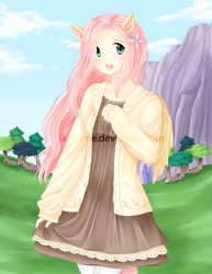 Size: 850x1100 | Tagged: safe, artist:ika, fluttershy, human, eared humanization, humanized, pixiv, solo, tailed humanization, winged humanization