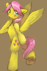 Size: 1272x1920 | Tagged: safe, artist:yajima, butterscotch, fluttershy, pegasus, pony, bipedal, rule 63, solo