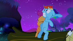 Size: 1280x720 | Tagged: safe, derpibooru import, screencap, rainbow dash, scootaloo, pegasus, pony, sleepless in ponyville, great moments in animation